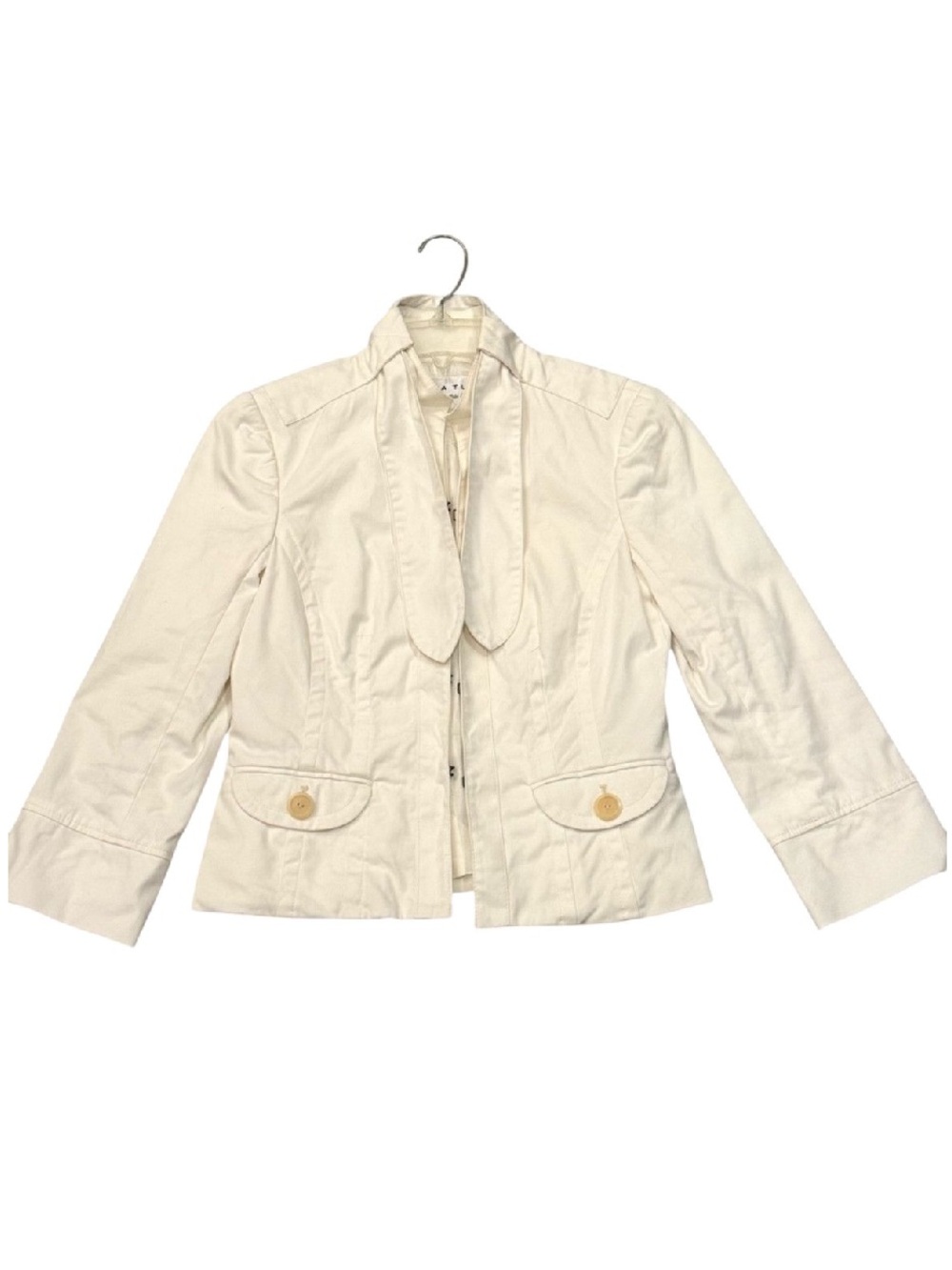 Trina Turk White Structured Jacket Size 4- 3/4 Sleeve with Draped Collar